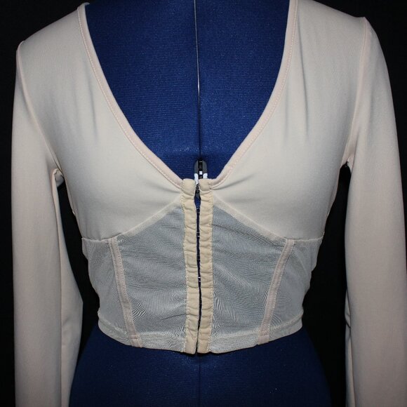 SHEIN ICON Women's Beige Mesh Panel Bust Detail Long Sleeve Top Size M - Picture 2 of 8